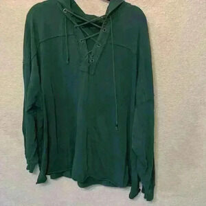 Aerie green tie strap sweatshirt sz XL *flaw comfy cozy loungewear athleisure